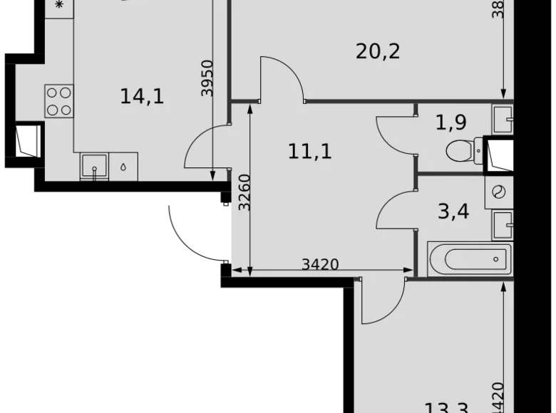 Appartement 2 chambres 66 m² Razvilka, Russie