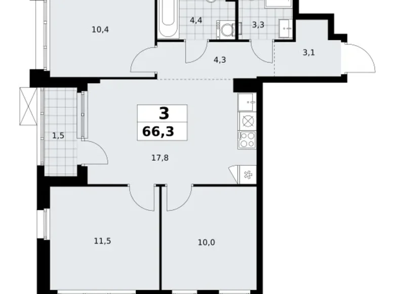 Apartamento 3 habitaciones 66 m² Kommunarka, Rusia