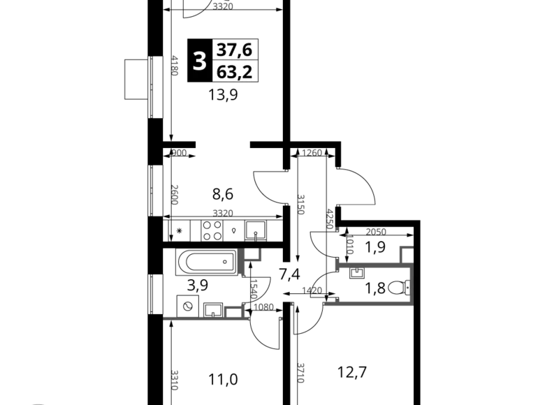 Квартира 3 комнаты 63 м² Химки, Россия