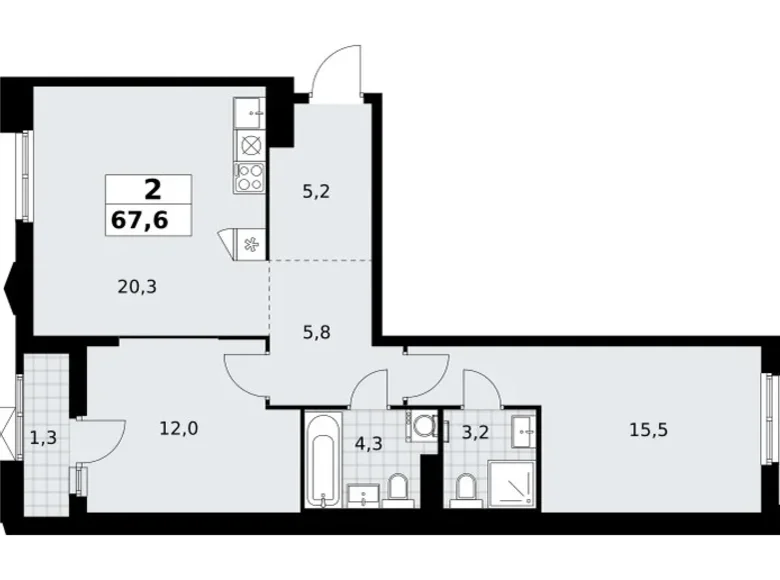 Wohnung 2 zimmer 68 m² Troizk, Russland