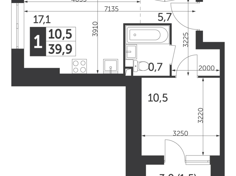 Apartamento 1 habitación 40 m² Moscú, Rusia