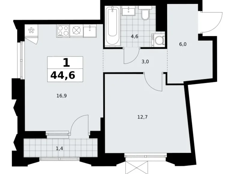 Квартира 1 комната 45 м² район Троицк, Россия