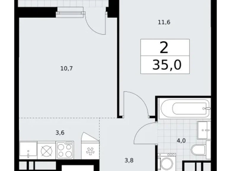 Квартира 2 комнаты 35 м² район Внуково, Россия