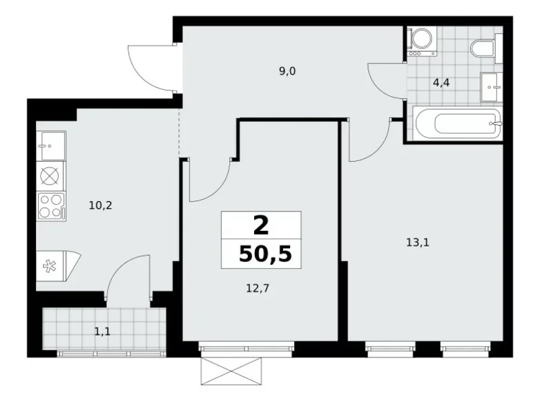 2 room apartment 51 m² Kommunarka, Russia