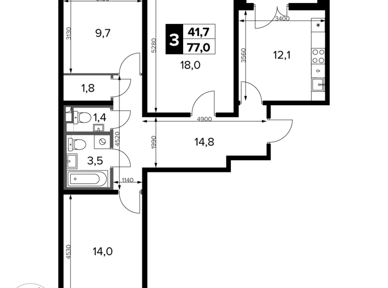 Квартира 3 комнаты 77 м² Сапроново, Россия