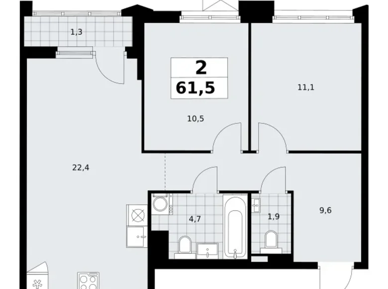 Mieszkanie 2 pokoi 62 m² Troick, Rosja
