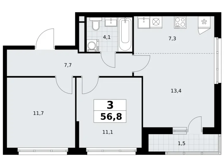 Apartamento 3 habitaciones 57 m² Vnukovo, Rusia