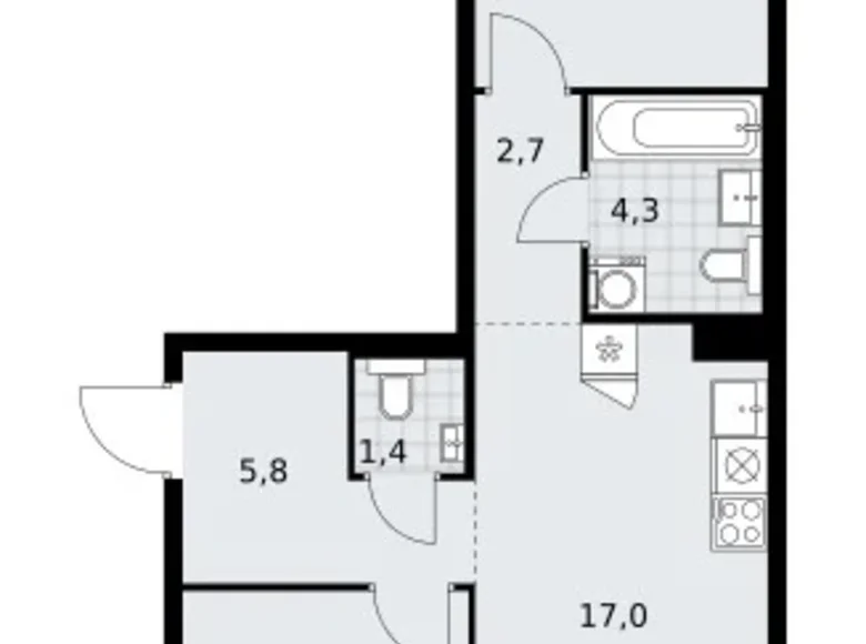 Mieszkanie 2 pokoi 58 m² Troick, Rosja