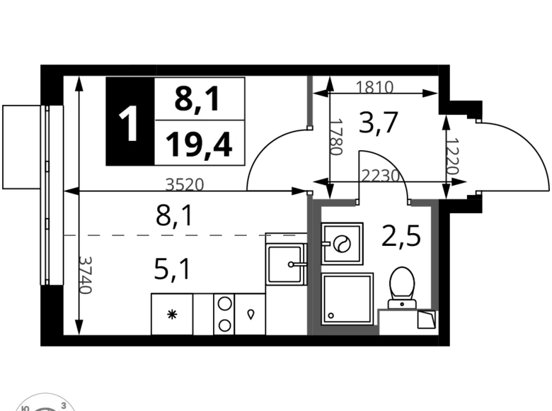 Studio 1 chambre 19 m² Khimki, Russie