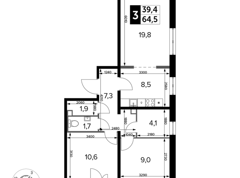 Mieszkanie 3 pokoi 65 m² Leninsky District, Rosja