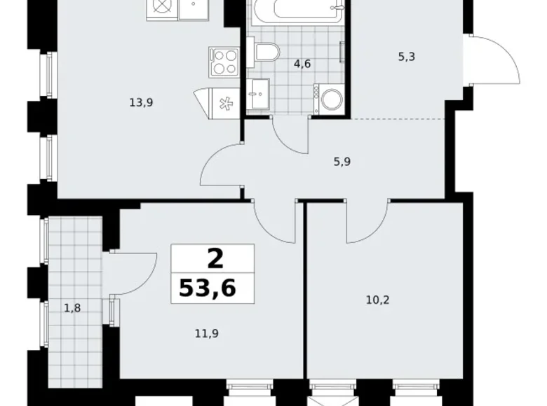 Mieszkanie 2 pokoi 54 m² Troick, Rosja