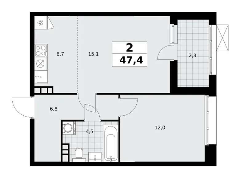 Mieszkanie 2 pokoi 47 m² Kommunarka, Rosja