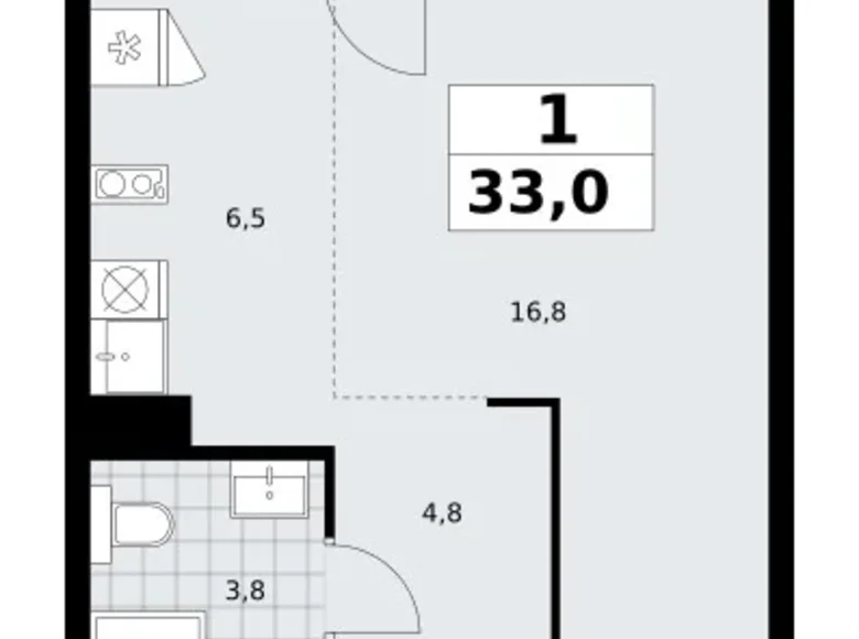 Appartement 1 chambre 33 m² Troïtsk, Russie