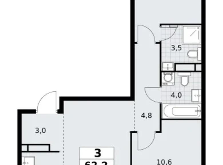 Mieszkanie 3 pokoi 62 m² Wnukowo, Rosja