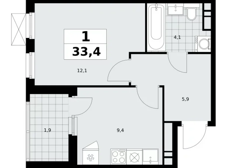 Mieszkanie 1 pokój 33 m² Kommunarka, Rosja