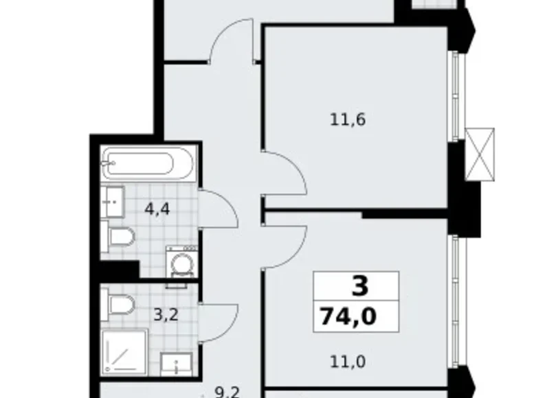 Apartamento 3 habitaciones 74 m² Troitsk, Rusia