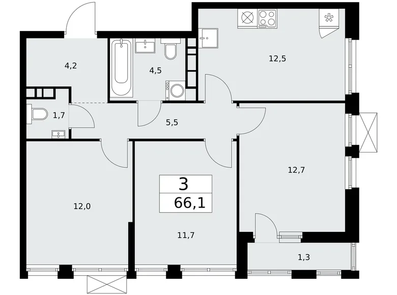 Квартира 3 комнаты 66 м² район Коммунарка, Россия