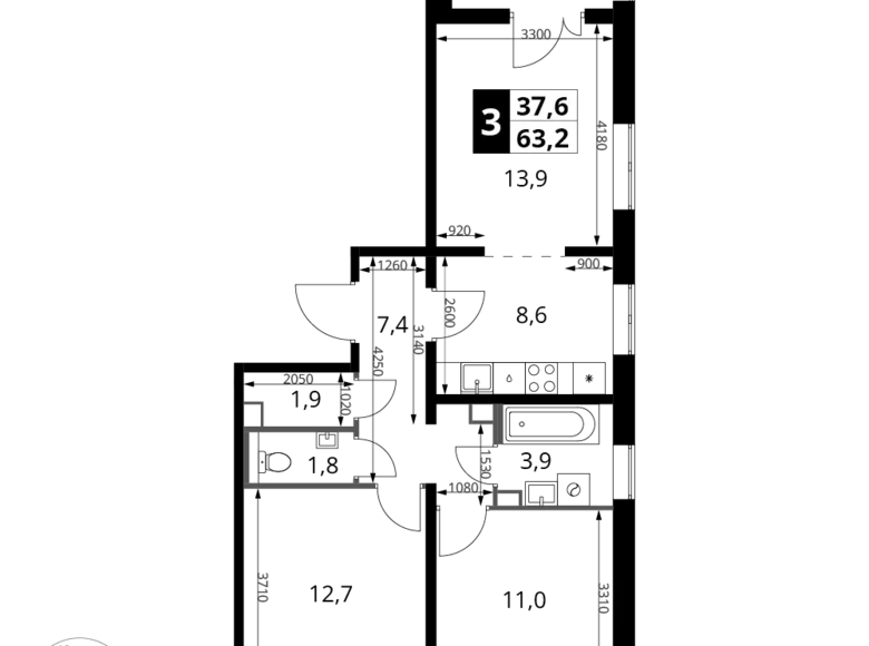 Apartamento 3 habitaciones 63 m² Leninsky District, Rusia