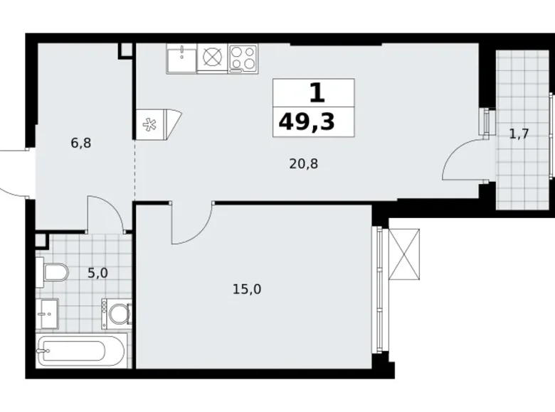 Appartement 1 chambre 49 m² Troïtsk, Russie