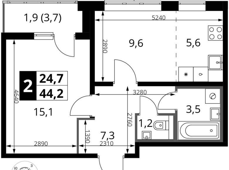 Wohnung 2 zimmer 44 m² Leninsky District, Russland