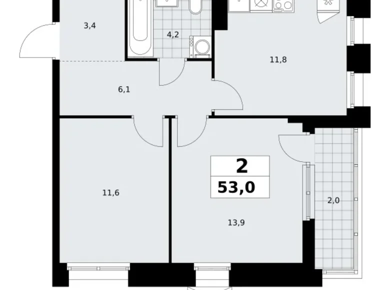 Квартира 2 комнаты 53 м² район Коммунарка, Россия