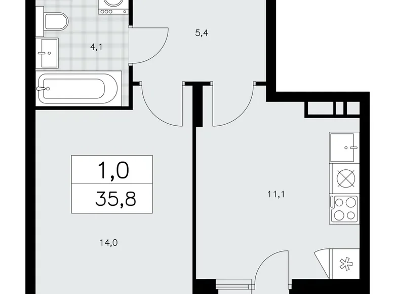 1 room apartment 36 m² Kommunarka, Russia