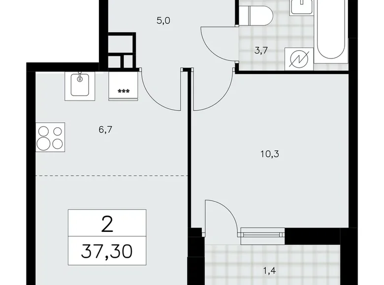 2 room apartment 37 m² Kommunarka, Russia