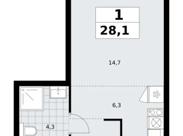 Квартира 1 комната 28 м² район Троицк, Россия