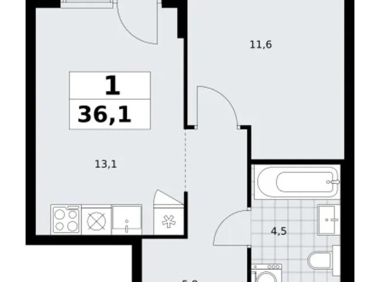 Apartamento 1 habitación 36 m² Troitsk, Rusia