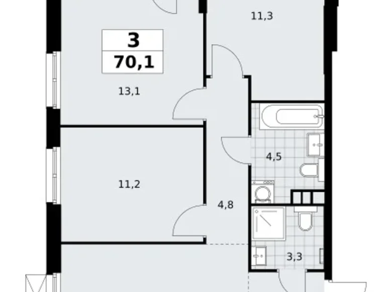 Apartamento 3 habitaciones 70 m² Moscú, Rusia