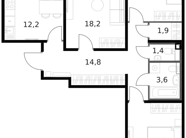 Mieszkanie 3 pokoi 78 m² Moskwa, Rosja