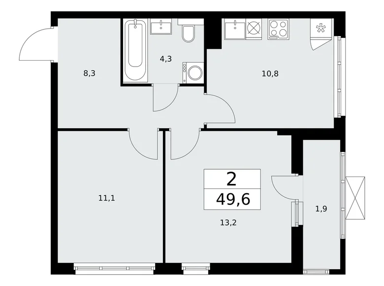 2 room apartment 50 m² Kommunarka, Russia