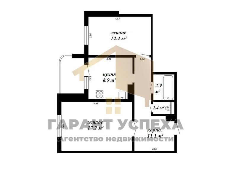 Wohnung 2 zimmer 54 m² Muchaviecki sielski Saviet, Belarus