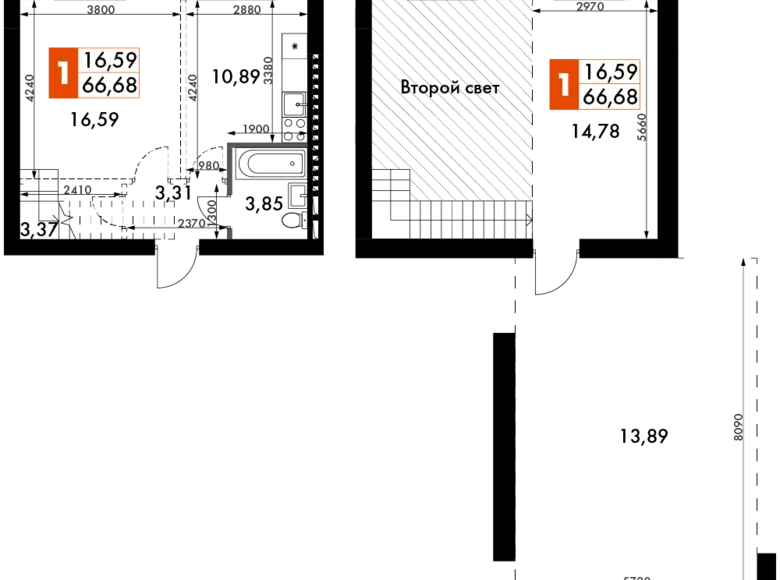 Mieszkanie 2 pokoi 67 m² Odincovskij gorodskoj okrug, Rosja