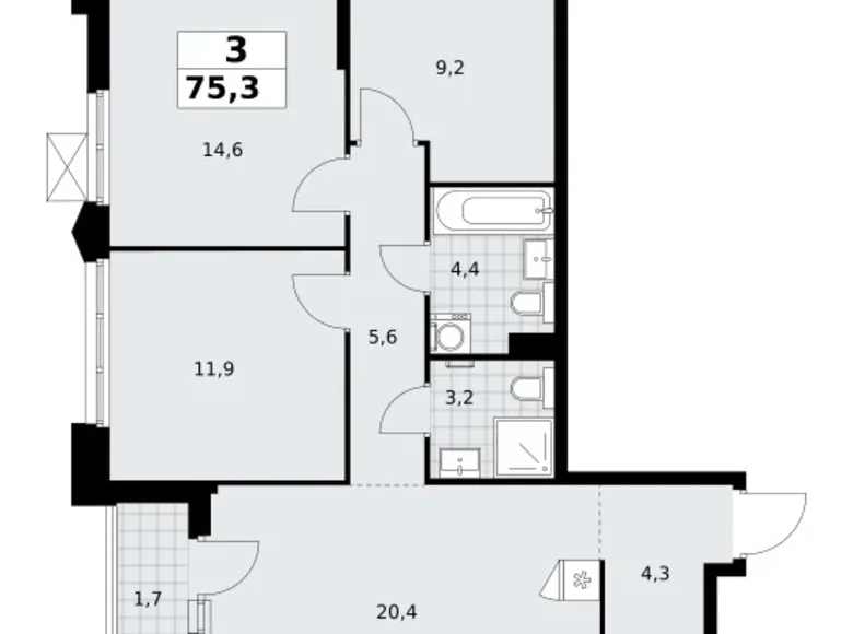 Appartement 3 chambres 75 m² Troïtsk, Russie
