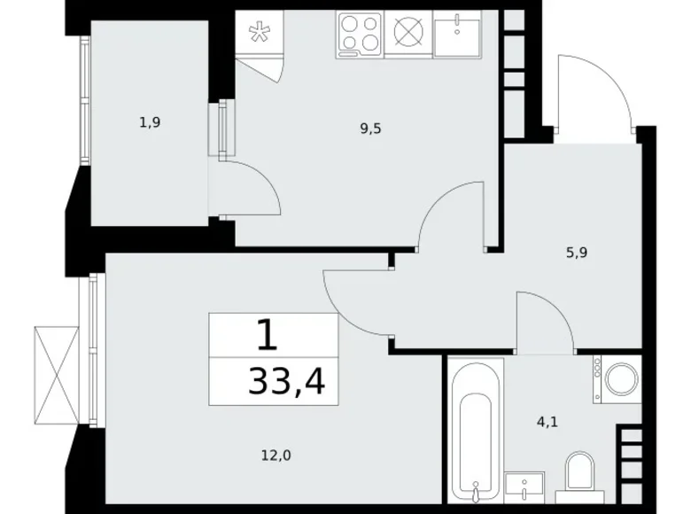 1 room apartment 33 m² Kommunarka, Russia