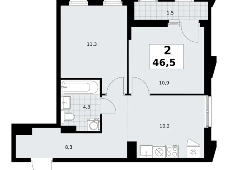 Apartamento 2 habitaciones 47 m² Troitsk, Rusia