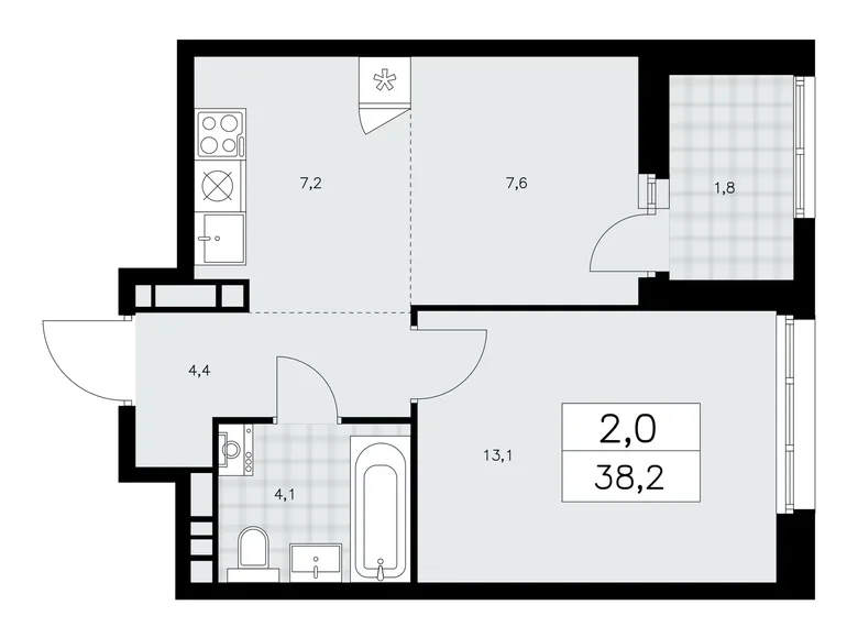 2 room apartment 38 m² Kommunarka, Russia