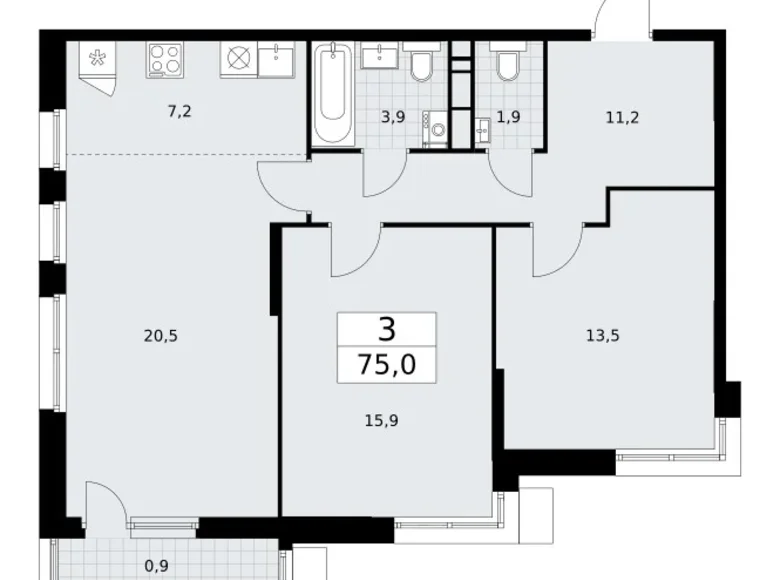 Apartamento 3 habitaciones 75 m² Vnukovo, Rusia