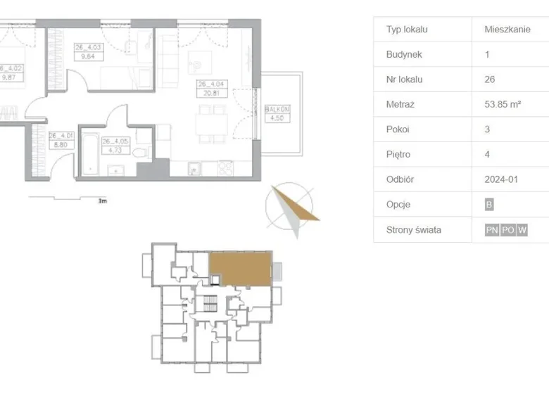 Appartement 3 chambres 54 m² Rumia, Pologne
