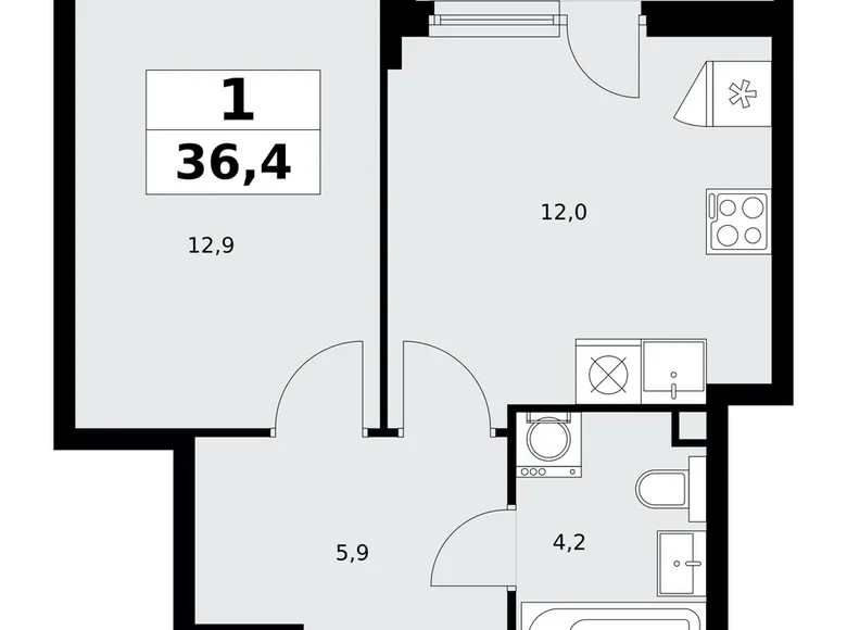 Apartamento 1 habitación 36 m² Kommunarka, Rusia