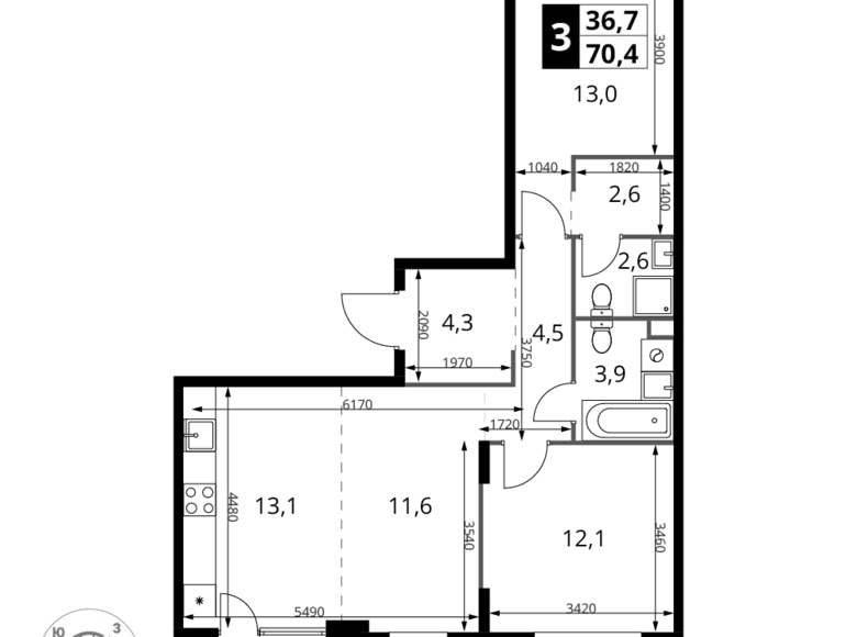 Квартира 3 комнаты 70 м² Химки, Россия