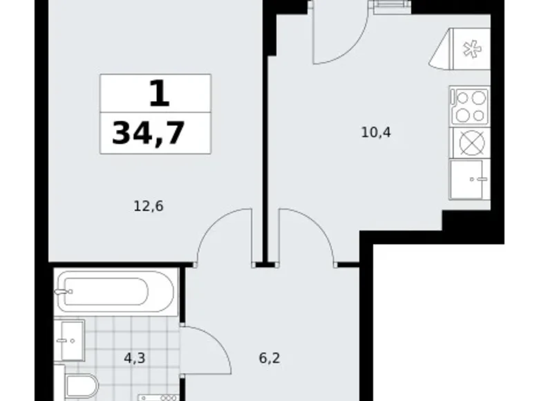Wohnung 1 zimmer 35 m² Troizk, Russland