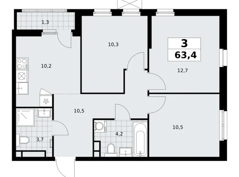 Квартира 3 комнаты 63 м² Москва, Россия