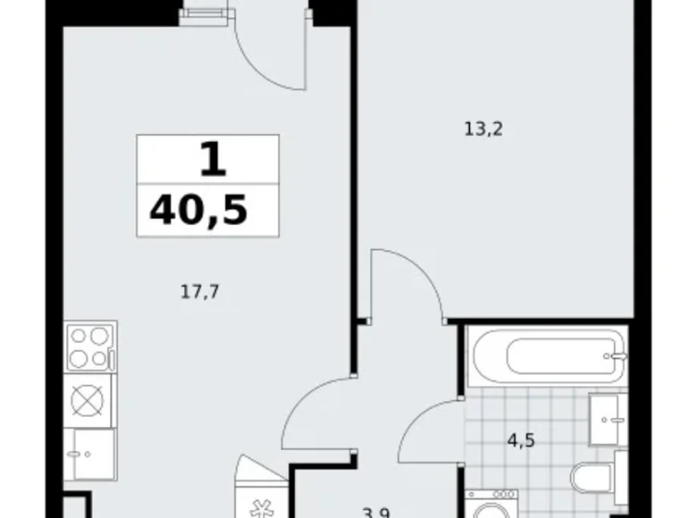 Квартира 1 комната 41 м² район Троицк, Россия