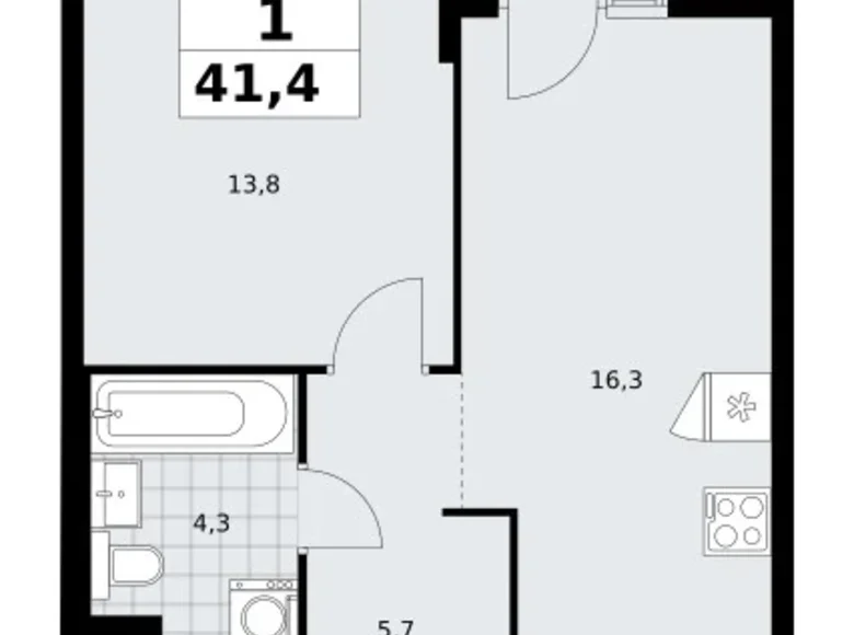 Квартира 1 комната 41 м² район Троицк, Россия