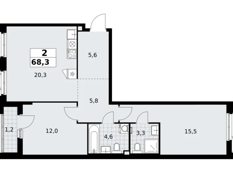 Apartamento 2 habitaciones 68 m² Troitsk, Rusia