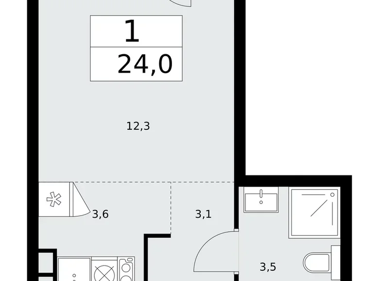 1 room apartment 24 m² Troitsk, Russia