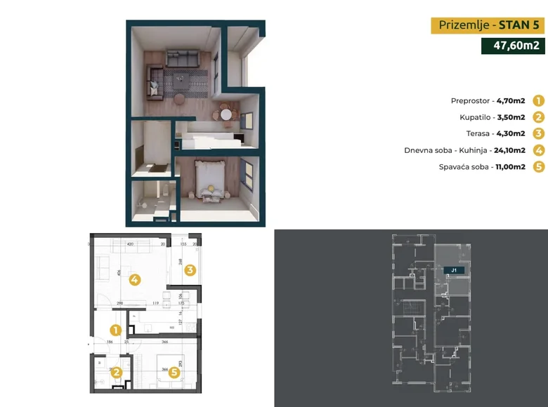 Квартира 2 комнаты 48 м² Бар, Черногория