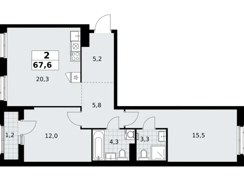 Appartement 2 chambres 68 m² Troïtsk, Russie